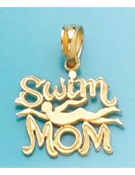 Gold Charm Swim Mom With Swimmer Highly Polished