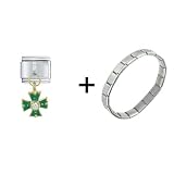 Pugster Rhinestone Celtic Cross Green Italian Charm