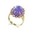 14 KT Gold Oval Purple Jade & Amethyst Gemstone Floral Ring 14K Band