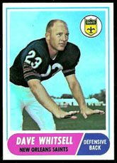 1968 Topps Regular (Football) Card# 82 Dave Whitsell of the New Orleans Saints VG Condition