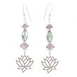 Open Design Lotus Flower Earrings in Sterling Silver with Amethyst and Swarovski Austrian Crystal, #8152