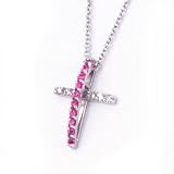 14K .20 CTW Pink Sapphire & Diamond Religous Cross