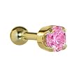 16 Gauge 3/16" -Solid 14KT Yellow Gold 4mm Pink Cubic Zirconia Cartilage Earring