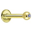 14 Gauge Solid 14KT Yellow Gold 1.5mm Genuine Blue Sapphire Internally Threaded Labret - 5/16" 3mm