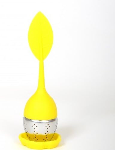 1 X Beautiful Yellow Loose Leaf Tea Infuser with Silicone Leaf Handle and Stainless Steel Bottom with a Drip Tray