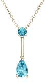 14k Yellow Gold Pear-Shaped Blue Topaz Drop Necklace, 17