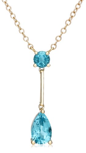 14k Yellow Gold Pear-Shaped Blue Topaz Drop Necklace, 17