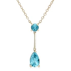 14k Yellow Gold Pear-Shaped Blue Topaz Drop Necklace, 17 by Amazon.com Collection