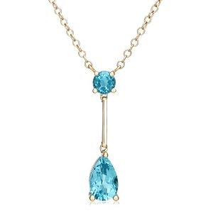 14k Yellow Gold Pear-Shaped Blue Topaz Drop Necklace, 17 by