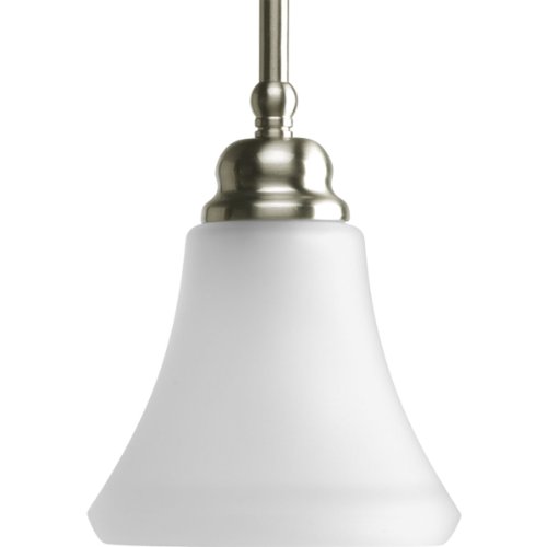 Progress Lighting P5176-09 1-Light Mini-Pendant with Trumpet Glass Shades In A Soft Etched Finish and Curved Arms Held By A Center Ring, Brushed Nickel