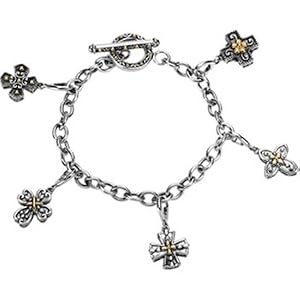 Sterling Silver 14K Gold Cross Charm Bracelet