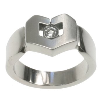 Click here to buy 316L Stainless Steel Ring with combination shiny and matte polish, and cubic zirconia stone by ToltecTraders.com.