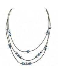 Sterling silver dyed blue and grey freshwater cultured pearl grey rubber necklace, 17.5-18.5"