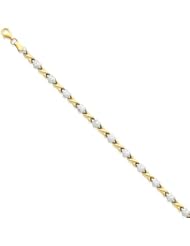 14k Yellow Gold & Rhodium 7in Polished Heart & X Bracelet. Metal Wt- 4.07g
