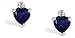 14K White Gold Genuine Heart Sapphire and Diamond Earrings