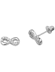 .925 Sterling Silver Rhodium Plated 4mm(H) x 10mm(W) CZ Infinity Children Stud Earrings with Screw-back