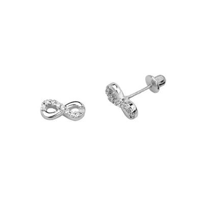 Cheap Girls Jewelry .925 Sterling Silver Rhodium Plated 4mm(H) x 10mm(W) CZ Infinity Children Stud Earrings with Screw-back For Sale