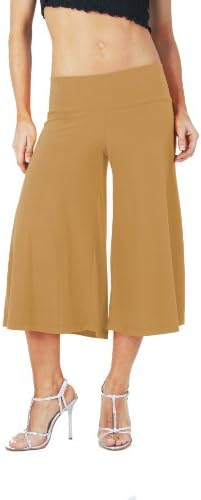 Stretch Gaucho Pants with Banded Waist from Hot Fash Pants - SALEEN (2X-Large, Coffee)