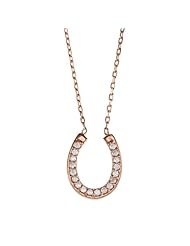 Sterling Silver 16" + 2" extension CZ Horseshoe Rose-Gold Plated Necklace