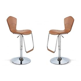 Contemporary Brown Leather-Match Adjustable Bar Stools, Set of Two by A2ZHomeCenter