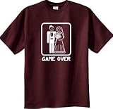 GAME OVER Funny Bride Groom Maroon Novelty T-shirt