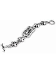 Twisted Blade Silver Fleur De Lis Link Id Bracelet 9 Inch
