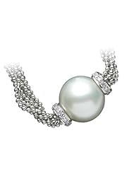 Clevereves 18K White Gold 15.00 mm Fine Round South Sea Cultured Pearl And Diamond Necklace