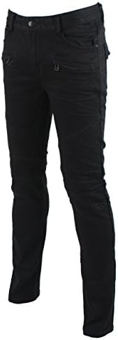 KooL J Mens Cargo Biker Jeans Stretchy Vintage Denim Zippers Pockets Slim Pants 38W x 32L Vintage Black
