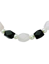 Silver 8-8.5mm FW Cult Pearl/Rose Quartz & Black Agate Necklace. 18in long Chain