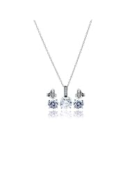 Nickel Free Sterling Silver Necklace & Earring Sets Round CZ Matching Set Necklace Length: 15mm Width: 8mm Weight: 1.53Grams Adjustable Chain Included Earrings Length: 12mm Width: 6mm Weight: 1.98Grams