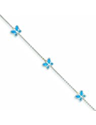 14K White Gold Blue Enameled Butterfly Anklet 10 Inches