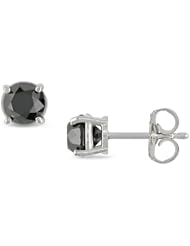 14k White Gold 1 1/2 CT TDW Black Diamond Solitaire Earrings