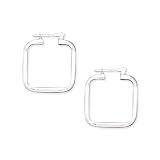 Sterling Silver 2 x 25 MM Square Shaped Hoop Earrings