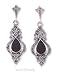 Sterling Silver Onyx Tear Marcasite Post Dangle Earrings