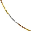 14k Three Tone Rose White and Yellow Gold 1.6mm Round Omega Chain Necklace - 16"