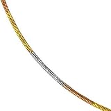 14k Three Tone Rose White and Yellow Gold 1.6mm Round Omega Chain Necklace - 16"