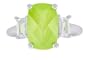 Platinum Plated Sterling Silver Light Green Cubic Zirconia Oval-Cut Center Stone and Cubic Zirconia Side Stones Ring, Size 5