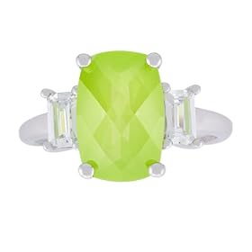 Buy Platinum Overlay Sterling Silver Light Green Opaque Cubic Zirconia Oval-Cut Center Stone and... by Amazon.com Collection