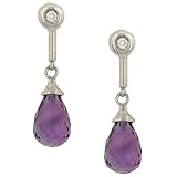 Amethyst Briolette and Bezel Set Diamond Dangle Earrings Diamond .06cttw
