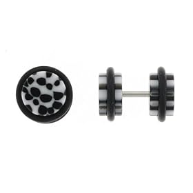 Fake Acrylic Plugs - Black Spots on White - 16g Wire - 8mm/0g - Sold as a Pair
