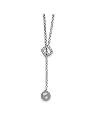 Sterling Silver 16in CZ and Grey Pearl Necklace. Metal Wt- 4.86g