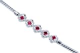 Trendy & Simple Round Cut Created Ruby & White CZ Gemstone Bracelet in Sterling Silver