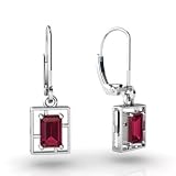 14K White Gold Genuine Emerald-cut Pink Tourmaline Earrings