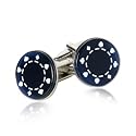 Texas Hold 'Em Poker Chip Blue Fiber Optic Silver Cufflinks with Presentation Box