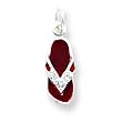 Sterling Silver CZ (Cubic Zirconia) and Red Enameled Flip Flop Charm with 20 inch Sterling Silver Chain