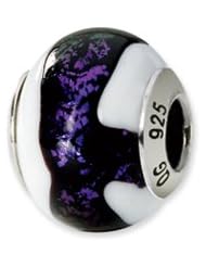 Black, Purple and White, Murano Glass Charm for 3mm Bracelets