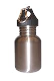 Silver 12oz Wide Mouth Stainless Steel Reusable Water Bottle w/ Hiking Clip