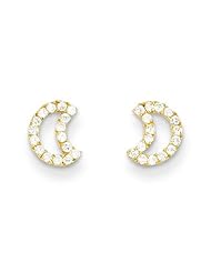 MadiK® Kids Collection 14k Yellow Gold Polished CZ Half Moon Baby Post Earrings