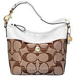 Coach Signature Stripe Shoulder Bag 11957 (Khaki/white)