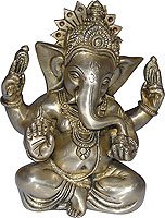 Handcrafted Gift Lord Ganesha Seated Statue Brass D&eacute;cor 5.5 x 3 x 6.5 inches